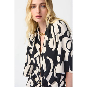 Abstract Print Woven Front Tie Blouse