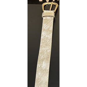 Shimmering White Metallic Belt with Brass Buckle