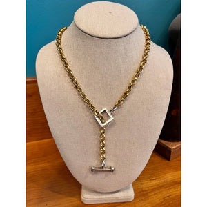 Gold and Silver Square Lariat Adjustable Necklace