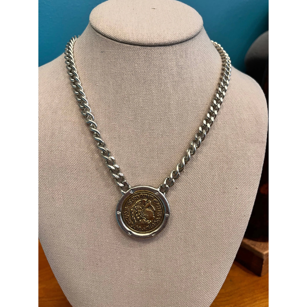 Silver Necklace with Large Gold Coin