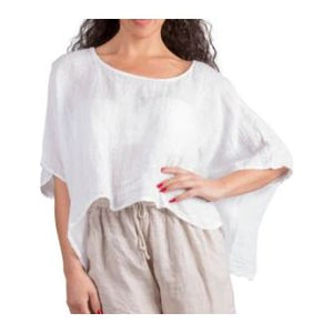 Short Sleeve Cropped Linen Round Neck Top