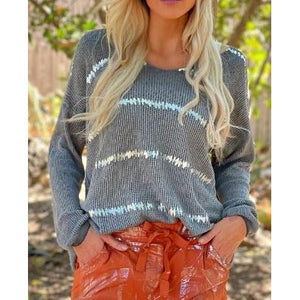 V-Neck Sweater with Silver Abstract Lines