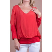 Load image into Gallery viewer, Deep V-Neck Banded Long Sleeve Silk Blouse

