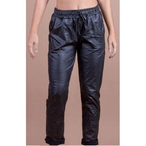 Faux Leather Drawstring Waist Joggers with Pockets