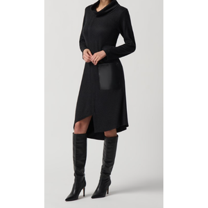 Sweater Knit Dress with Faux Leather Pocket