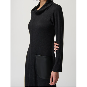 Sweater Knit Dress with Faux Leather Pocket
