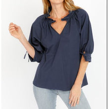 Load image into Gallery viewer, Cotton Percale Ruffle Neckline with 3/4 Tie Sleeve
