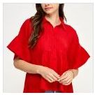 Peplum Button-up Blouse with Ruffle Sleeve