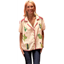 Load image into Gallery viewer, Embroidered Linen Cactus Bowling Shirt
