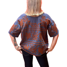 Load image into Gallery viewer, Embroidered Blue/Red Cotton Top
