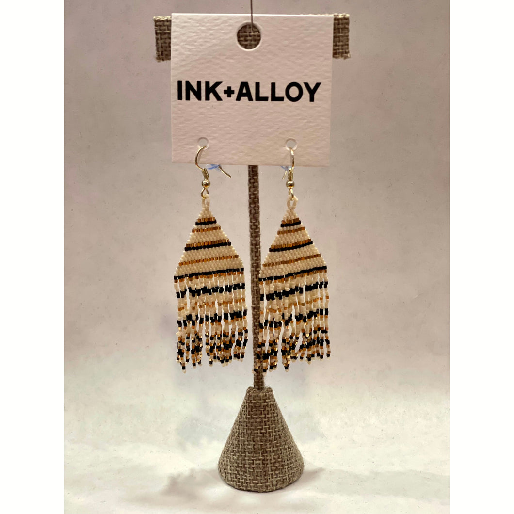 Lexie Horizontal Stripe Fringe Earrings Black