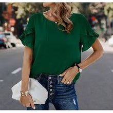 Load image into Gallery viewer, Round Neck Ruffle Sleeve Loose Fit Top
