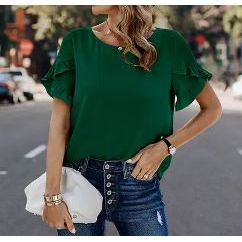 Round Neck Ruffle Sleeve Loose Fit Top