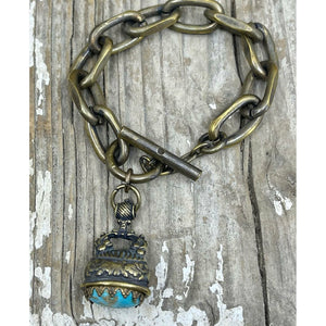 Brass Bracelet with Turquoise Drop
