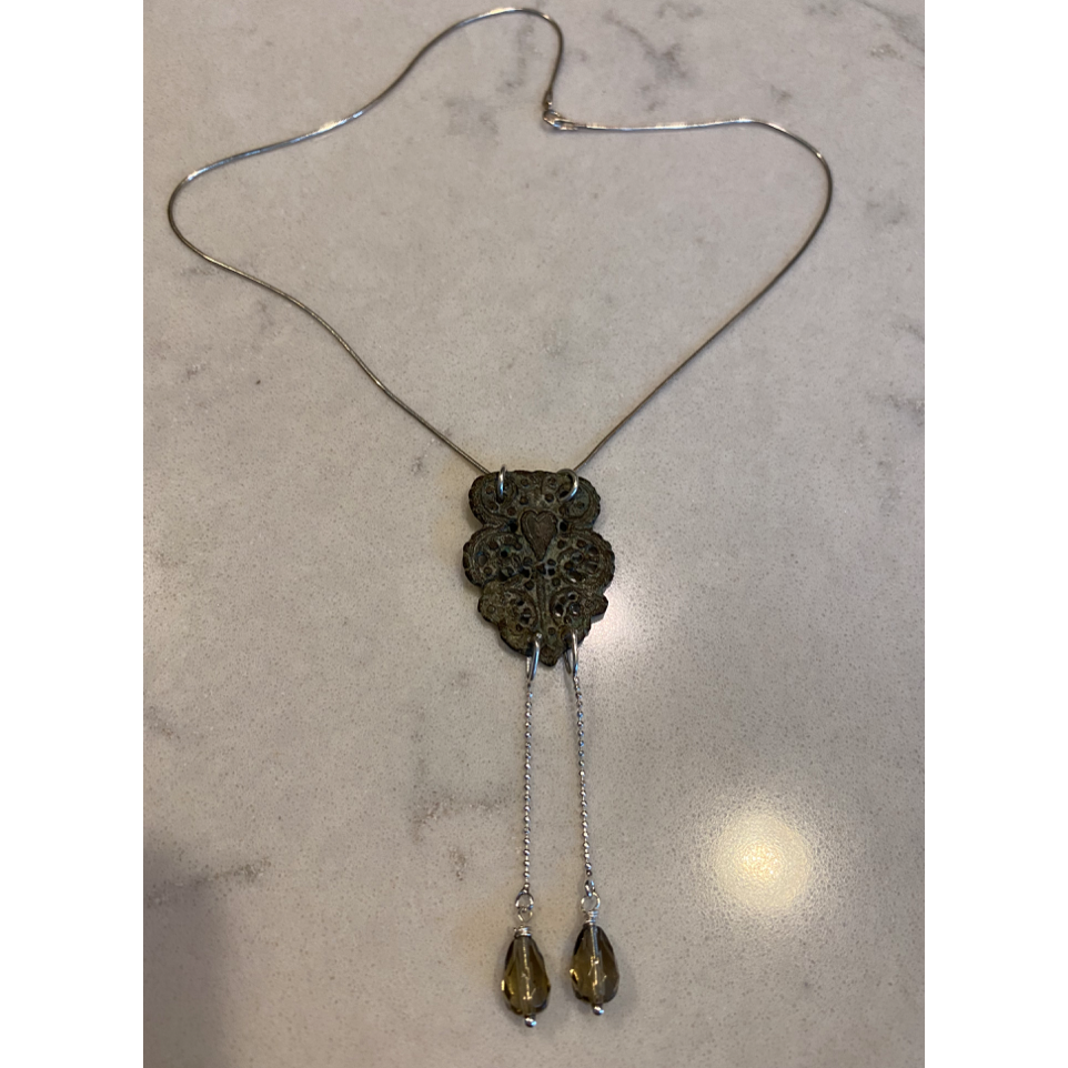 Medieval Buckle & Crystals Heart Necklace