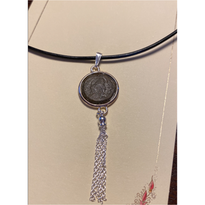 Roman Coin with Tassel on Leather Necklace