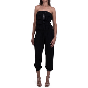 Strapless Knit Ruffle Jumpsuit with Pockets