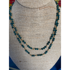 Long Blue Green Agate & Gold Heishi Beads Necklace