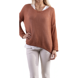 V-Neck Knit Sweater with Cuff Sleeve