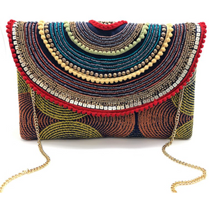 Beaded Envelope Clutch with Chain Strap
