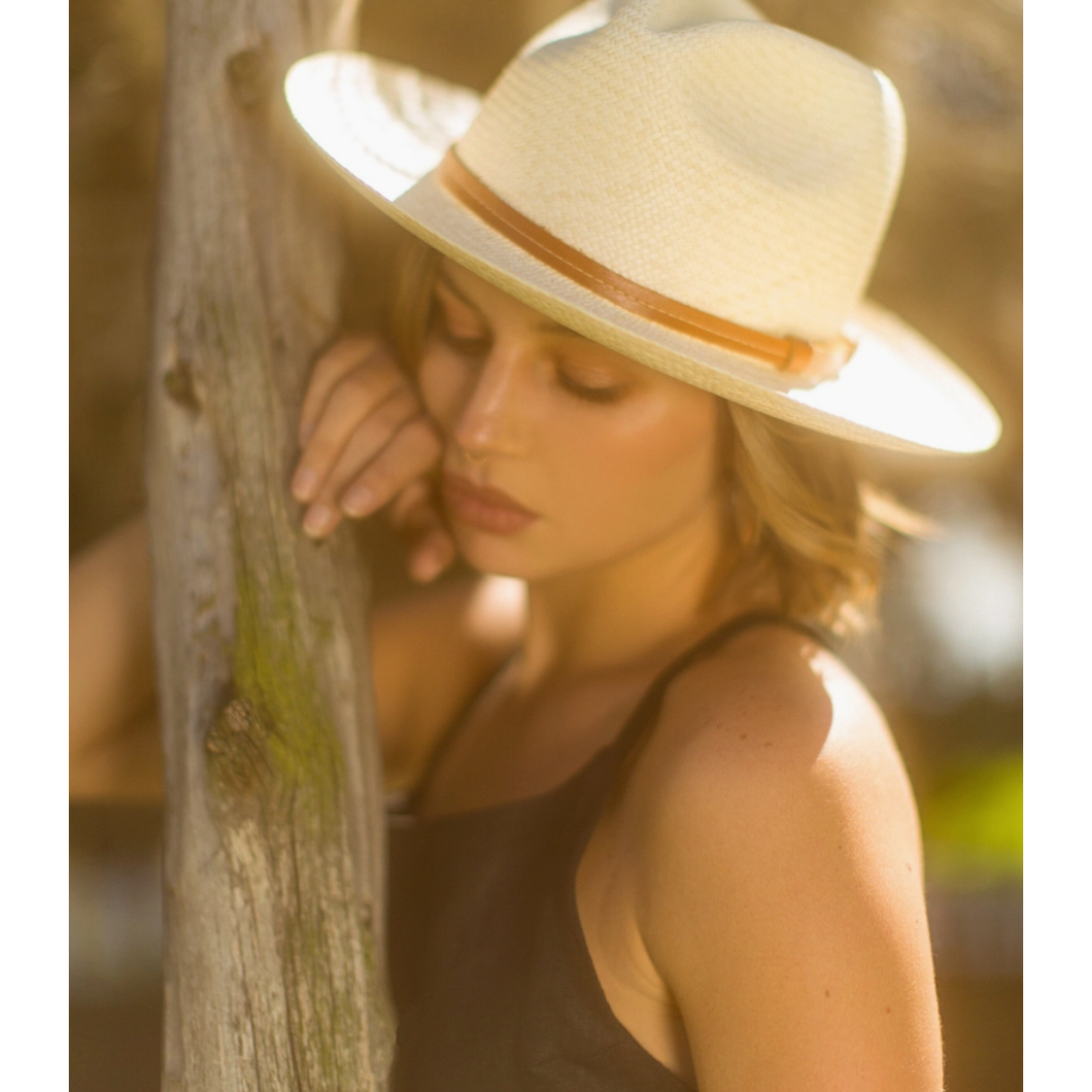 Classic Natural Panama Hat with Leather Hatband - Unisex