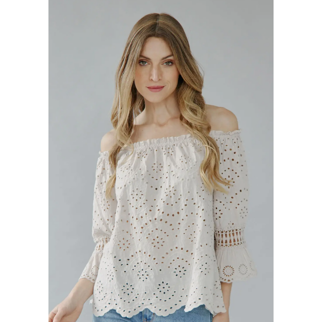 Cotton Eyelet Off-Shoulder Top