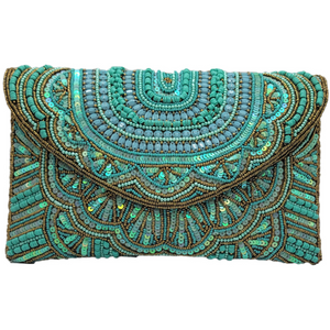 Beaded Envelope Clutch with Chain Strap