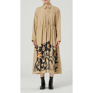Cotton Nylon Coat Dress with Cinch Waist & Pockets