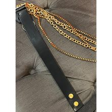 Load image into Gallery viewer, Black Leather &amp; Gold Multi Chain Belt

