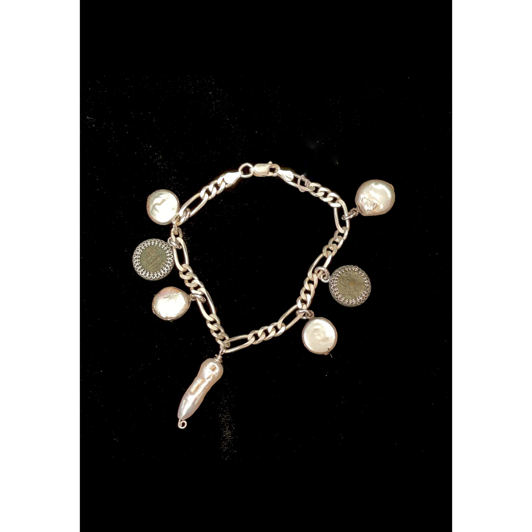 Silver and Pearls Vintage Charm Bracelet