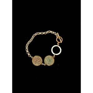 Assymetrical Coin and Sterling Silver bracelet
