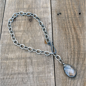 Short Pewter & Clear Crystal Necklace
